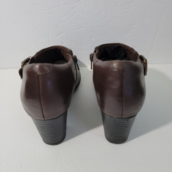 Clark's Women Carlisle Mocha Ankle Boot Sz 7M Leather Side Zip Buckle Block Heel - Picture 3 of 12